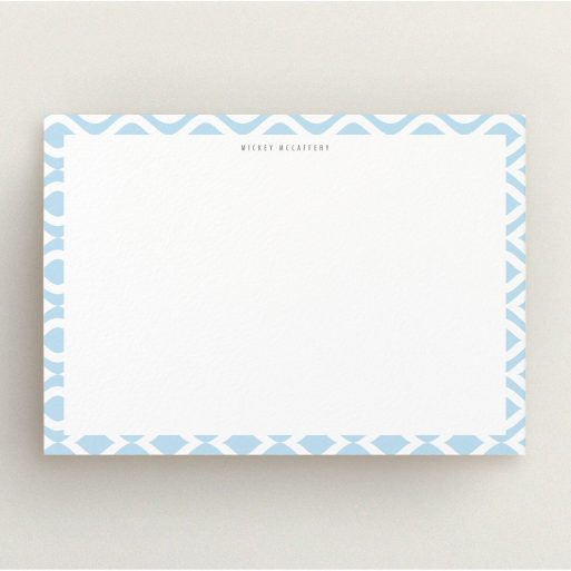 Personalised Note Card Design for Men - "Arabian diamonds" A men personalised note card design titled "Arabian diamonds". It is an A5 card in a landscape orientation. "Arabian diamonds" is available as a flat card, with tones of blue and white.