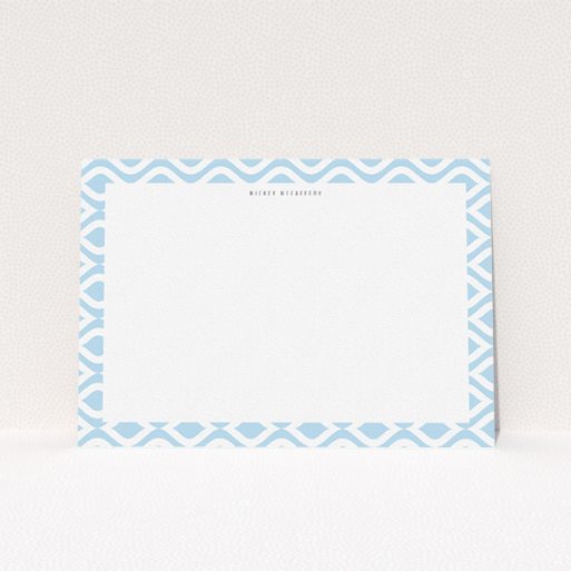 A men personalised note card design titled "Arabian diamonds". It is an A5 card in a landscape orientation. "Arabian diamonds" is available as a flat card, with tones of blue and white.
