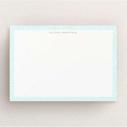 Personalised Note Card Design for Men - "Around the corner" A men personalised note card design named "Around the corner". It is an A5 card in a landscape orientation. "Around the corner" is available as a flat card, with tones of green and white.