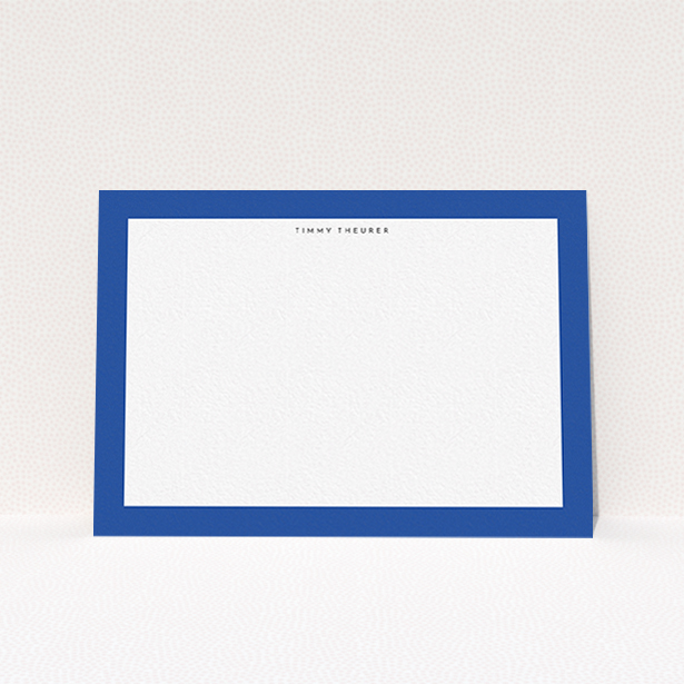 A men personalised note card design named "Big blue". It is an A6 card in a landscape orientation. "Big blue" is available as a flat card, with tones of blue and white.