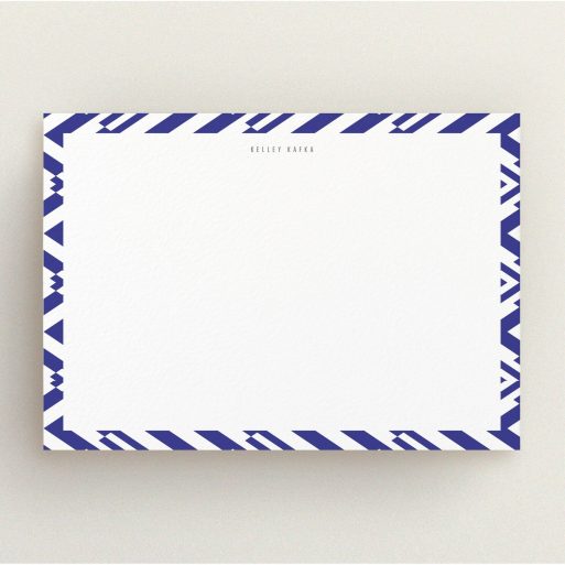 Personalised Note Card Design for Men - "Blue diamonds" A men personalised note card named "Blue diamonds". It is an A5 card in a landscape orientation. "Blue diamonds" is available as a flat card, with tones of blue and white.