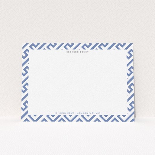 A men personalised note card called "Blue maze". It is an A6 card in a landscape orientation. "Blue maze" is available as a flat card, with tones of blue and white.