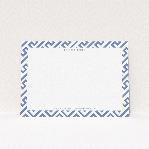 A men personalised note card called "Blue maze". It is an A6 card in a landscape orientation. "Blue maze" is available as a flat card, with tones of blue and white.