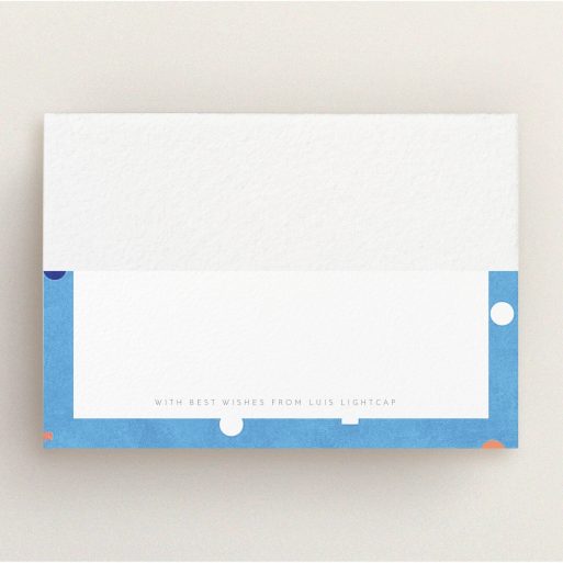 Personalised Note Card Design for Men - "Capri" A men personalised note card design titled "Capri". It is an A5 card in a landscape orientation. "Capri" is available as a flat card, with tones of blue and green.
