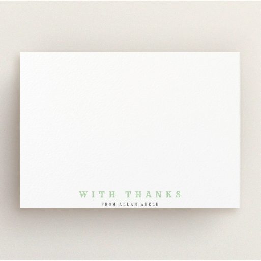 Personalised Note Card Design for Men - "Colour overline" A men personalised note card design named "Colour overline". It is an A5 card in a landscape orientation. "Colour overline" is available as a flat card, with tones of white and green.