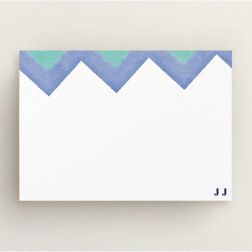 Personalised Note Card Design for Men - "Colour Peaks" A men personalised note card template titled "Colour Peaks". It is an A5 card in a landscape orientation. "Colour Peaks" is available as a flat card, with tones of blue, green and navy blue.