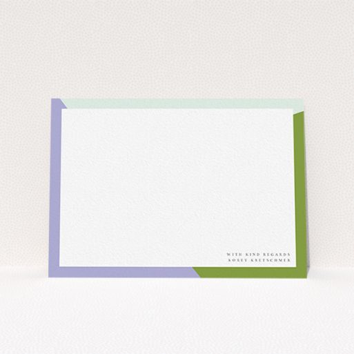 A men personalised note card design titled "Colour Thirds". It is an A6 card in a landscape orientation. "Colour Thirds" is available as a flat card, with tones of white, green and light blue.