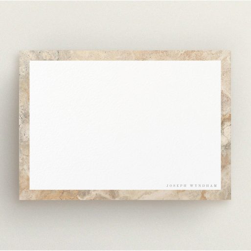 Personalised Note Card Design for Men - "Cream marble" A men personalised note card named "Cream marble". It is an A5 card in a landscape orientation. "Cream marble" is available as a flat card, with tones of cream and faded orange.