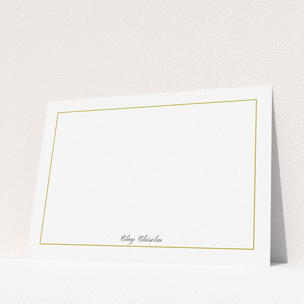 A men personalised note card design called "Gold border". It is an A5 card in a landscape orientation. "Gold border" is available as a flat card, with tones of white and Gold.