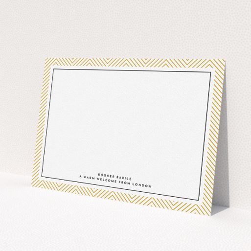 A men personalised note card design called 'Golden Lines'. It is an A5 card in a landscape orientation. 'Golden Lines' is available as a flat card, with tones of gold and white.