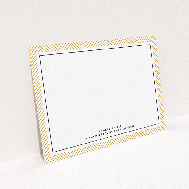 A men personalised note card design called "Golden Lines". It is an A5 card in a landscape orientation. "Golden Lines" is available as a flat card, with tones of gold and white.
