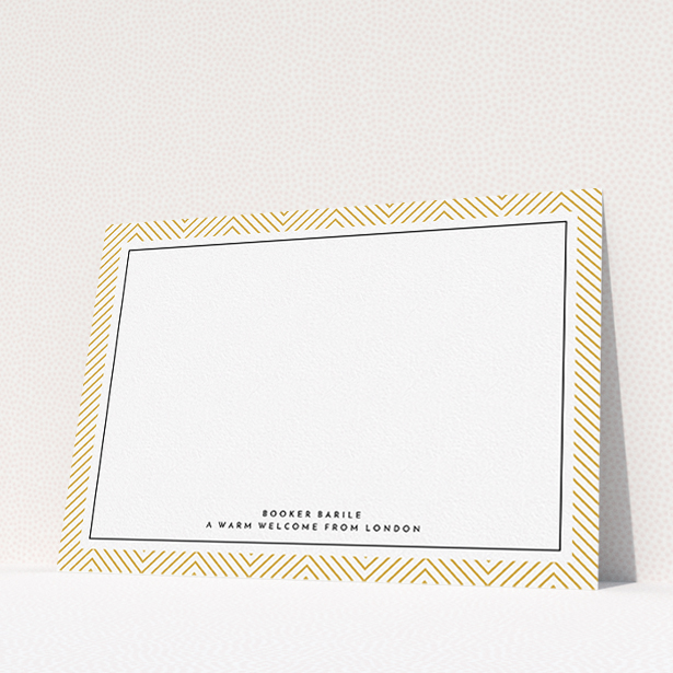 A men personalised note card design called "Golden Lines". It is an A5 card in a landscape orientation. "Golden Lines" is available as a flat card, with tones of gold and white.