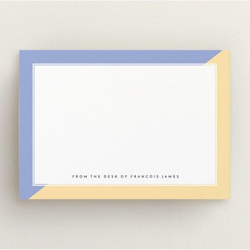 Personalised Note Card Design for Men - "Half and Half" A men personalised note card called "Half and Half". It is an A5 card in a landscape orientation. "Half and Half" is available as a flat card, with tones of blue/purple and faded yellow.