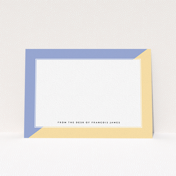 A men personalised note card design called "Half and Half". It is an A6 card in a landscape orientation. "Half and Half" is available as a flat card, with tones of blue/purple and faded yellow.