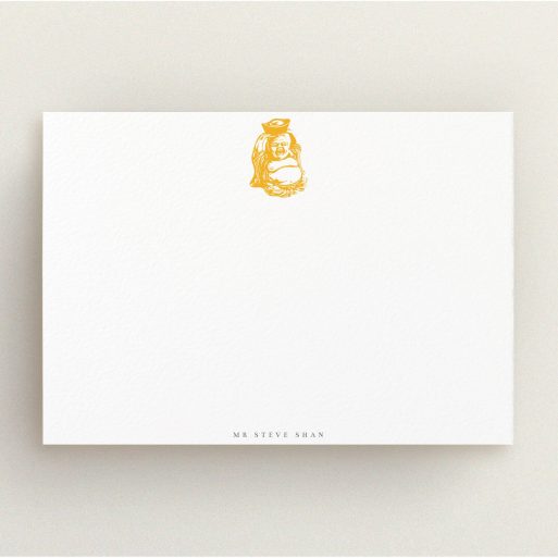 Personalised Note Card Design for Men - "Inner peace" A men personalised note card design titled "Inner peace". It is an A5 card in a landscape orientation. "Inner peace" is available as a flat card, with tones of white and orange.