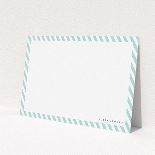 A men personalised note card design titled 'Mint Diagonals'. It is an A5 card in a landscape orientation. 'Mint Diagonals' is available as a flat card, with tones of green and white.