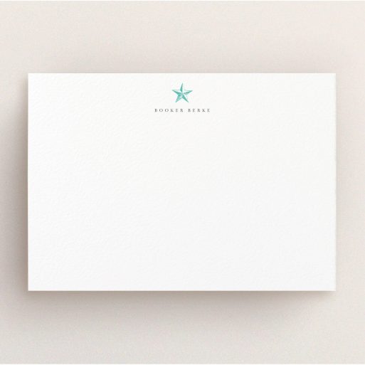 Personalised Note Card Design for Men - "North Star" A men personalised note card template titled "North Star". It is an A5 card in a landscape orientation. "North Star" is available as a flat card, with tones of white and blue.