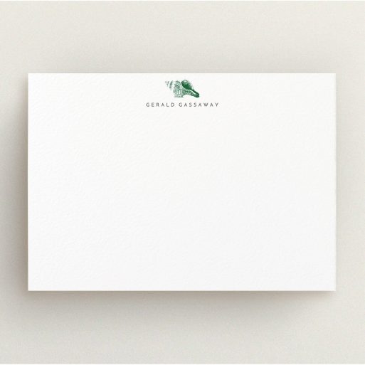 Personalised Note Card Design for Men - "On the shore" A men personalised note card named "On the shore". It is an A5 card in a landscape orientation. "On the shore" is available as a flat card, with tones of white and green.