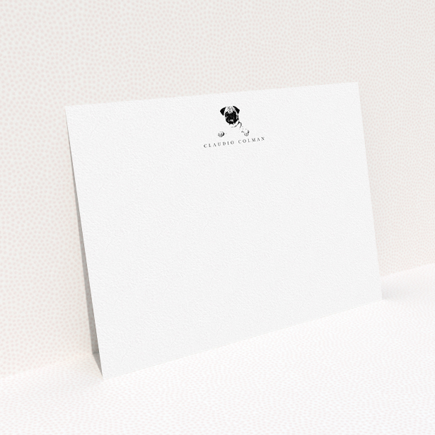 A men personalised note card design called "Over the wall". It is an A5 card in a landscape orientation. "Over the wall" is available as a flat card, with tones of white and black.