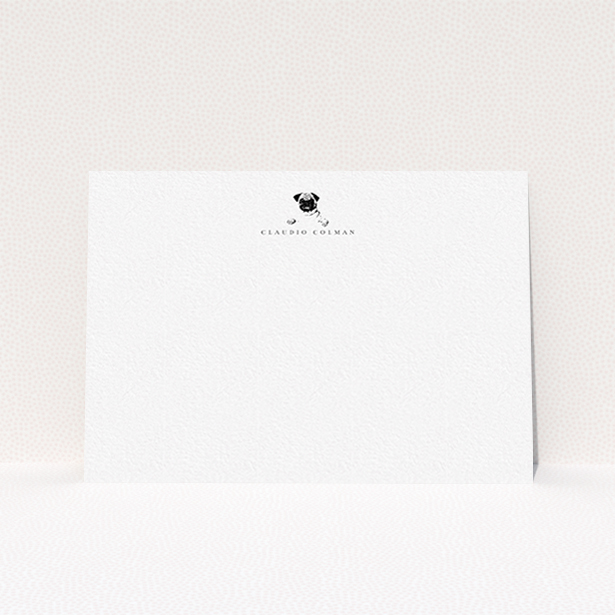 A men personalised note card design named "Over the wall". It is an A6 card in a landscape orientation. "Over the wall" is available as a flat card, with tones of white and black.
