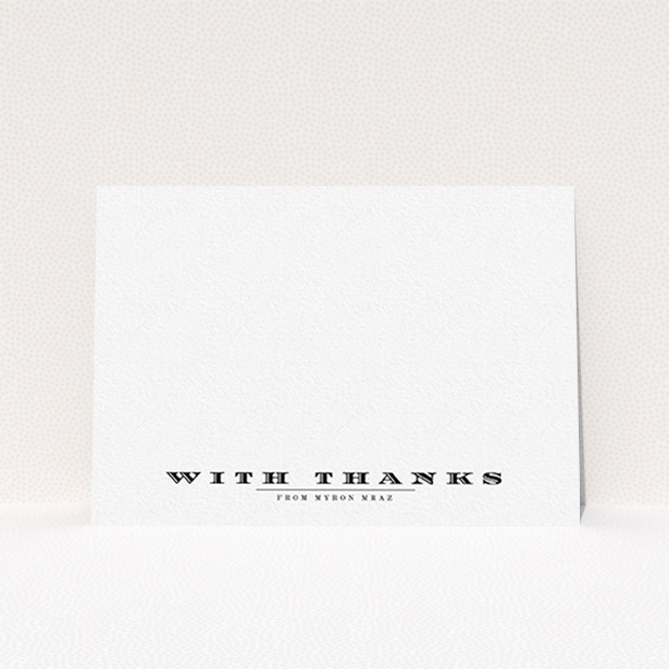 A men personalised note card called "Over written". It is an A6 card in a landscape orientation. "Over written" is available as a flat card, with mainly white colouring.