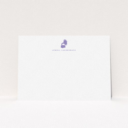 A men personalised note card named "Purple sound". It is an A6 card in a landscape orientation. "Purple sound" is available as a flat card, with tones of white and purple.