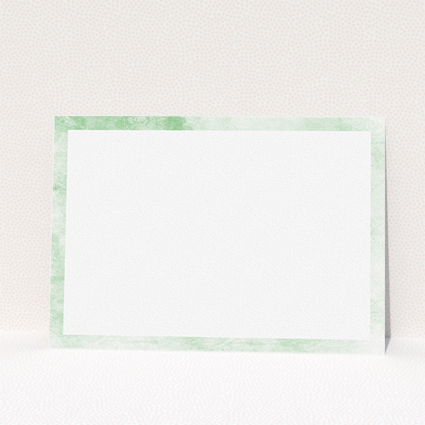 A men personalised note card design named "Rustic Green". It is an A5 card in a landscape orientation. "Rustic Green" is available as a flat card, with tones of green and white.