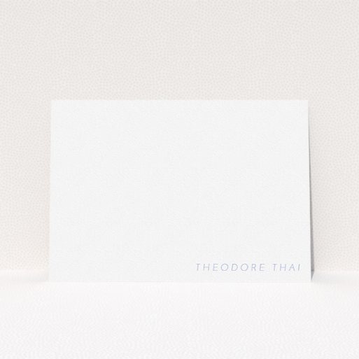 A men personalised note card template titled "Simple and straight". It is an A5 card in a landscape orientation. "Simple and straight" is available as a flat card, with tones of white and Light blue.