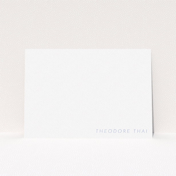 A men personalised note card template titled "Simple and straight". It is an A5 card in a landscape orientation. "Simple and straight" is available as a flat card, with tones of white and Light blue.
