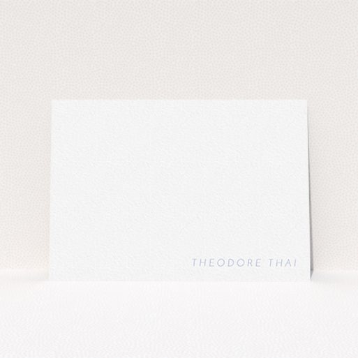 A men personalised note card called "Simple and straight". It is an A6 card in a landscape orientation. "Simple and straight" is available as a flat card, with tones of white and Light blue.
