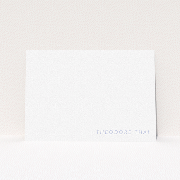 A men personalised note card called "Simple and straight". It is an A6 card in a landscape orientation. "Simple and straight" is available as a flat card, with tones of white and Light blue.