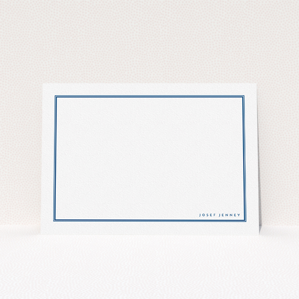 A men personalised note card template titled "Simple blue". It is an A5 card in a landscape orientation. "Simple blue" is available as a flat card, with tones of blue and white.