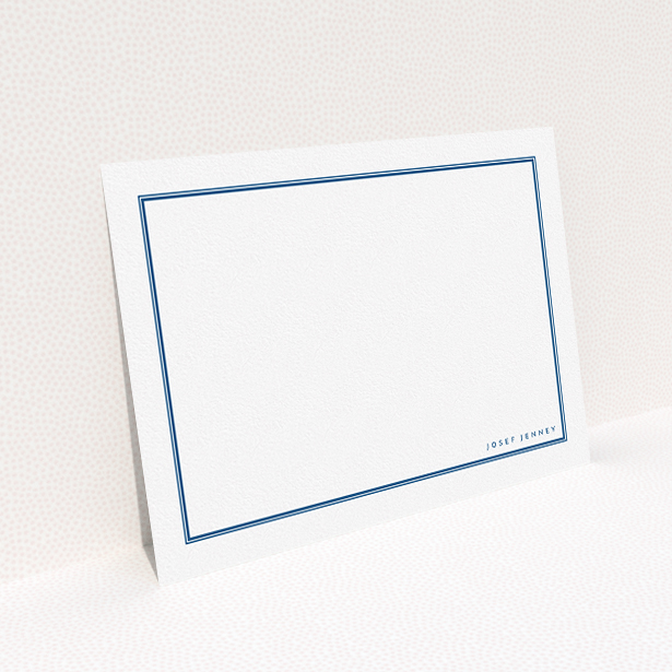 A men personalised note card template titled "Simple blue". It is an A5 card in a landscape orientation. "Simple blue" is available as a flat card, with tones of blue and white.
