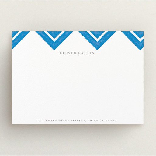 Personalised Note Card Design for Men - "Skiapthos" A men personalised note card template titled "Skiapthos". It is an A5 card in a landscape orientation. "Skiapthos" is available as a flat card, with tones of blue and white.