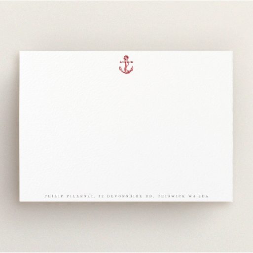 Personalised Note Card Design for Men - "Steamboat" A men personalised note card named "Steamboat". It is an A5 card in a landscape orientation. "Steamboat" is available as a flat card, with tones of white and red.