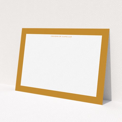A men personalised note card design named 'Striking orange '. It is an A5 card in a landscape orientation. 'Striking orange ' is available as a flat card, with tones of orange and white.