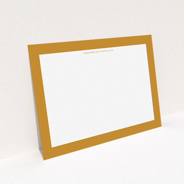 A men personalised note card design named "Striking orange ". It is an A5 card in a landscape orientation. "Striking orange " is available as a flat card, with tones of orange and white.