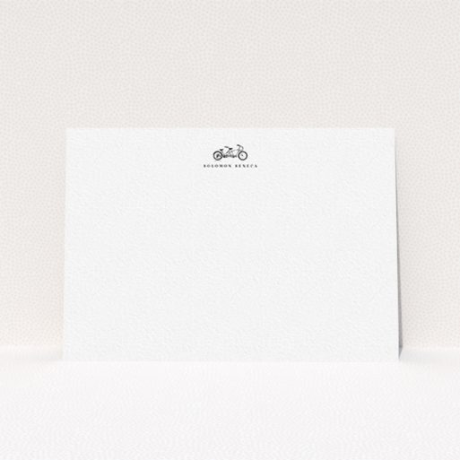A men personalised note card design titled "Tandem for two". It is an A6 card in a landscape orientation. "Tandem for two" is available as a flat card, with tones of white and black.