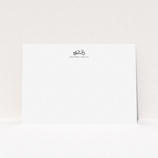 A men personalised note card design titled "Tandem for two". It is an A6 card in a landscape orientation. "Tandem for two" is available as a flat card, with tones of white and black.