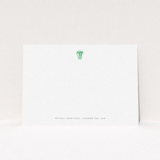 A men personalised note card design called "The impossible elephant". It is an A6 card in a landscape orientation. "The impossible elephant" is available as a flat card, with tones of white and green.