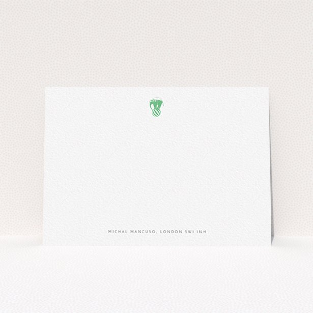 A men personalised note card design called "The impossible elephant". It is an A6 card in a landscape orientation. "The impossible elephant" is available as a flat card, with tones of white and green.