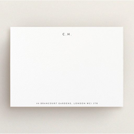 Personalised Note Card Design for Men - "Top and bottom" A men personalised note card design called "Top and bottom". It is an A5 card in a landscape orientation. "Top and bottom" is available as a flat card, with mainly white colouring.