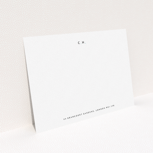 A men personalised note card design called "Top and bottom". It is an A5 card in a landscape orientation. "Top and bottom" is available as a flat card, with mainly white colouring.