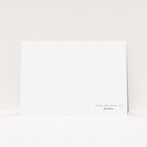A men personalised note card design titled "Tucked in the corner". It is an A6 card in a landscape orientation. "Tucked in the corner" is available as a flat card, with mainly white colouring.