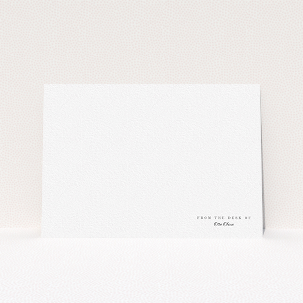 A men personalised note card design titled "Tucked in the corner". It is an A6 card in a landscape orientation. "Tucked in the corner" is available as a flat card, with mainly white colouring.