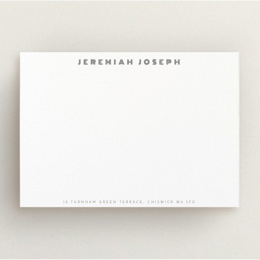 Personalised Note Card Design for Men - "Very LA" A men personalised note card called "Very LA". It is an A5 card in a landscape orientation. "Very LA" is available as a flat card, with mainly white colouring.