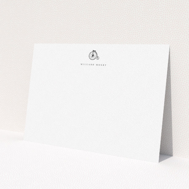 A men personalised note card called 'Victorian Hoover'. It is an A5 card in a landscape orientation. 'Victorian Hoover' is available as a flat card, with tones of white and black.