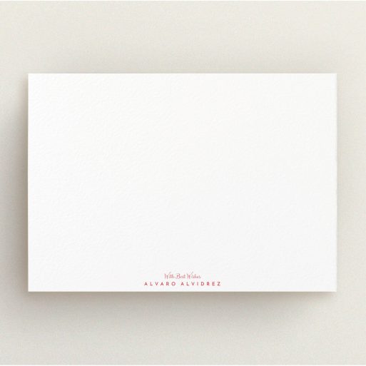 Personalised Note Card Design for Men - "With Best wishes" A men personalised note card called "With Best wishes". It is an A5 card in a landscape orientation. "With Best wishes" is available as a flat card, with tones of white and red.