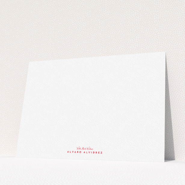 A men personalised note card called "With Best wishes". It is an A5 card in a landscape orientation. "With Best wishes" is available as a flat card, with tones of white and red.