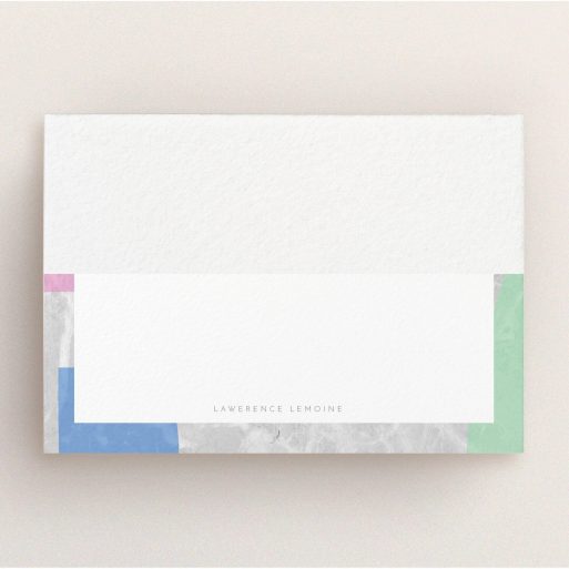 Correspondence Card Design for Men - "Abstract Stone" A mens correspondence card design called "Abstract Stone". It is an A5 card in a landscape orientation. "Abstract Stone" is available as a flat card, with tones of red, grey and green.